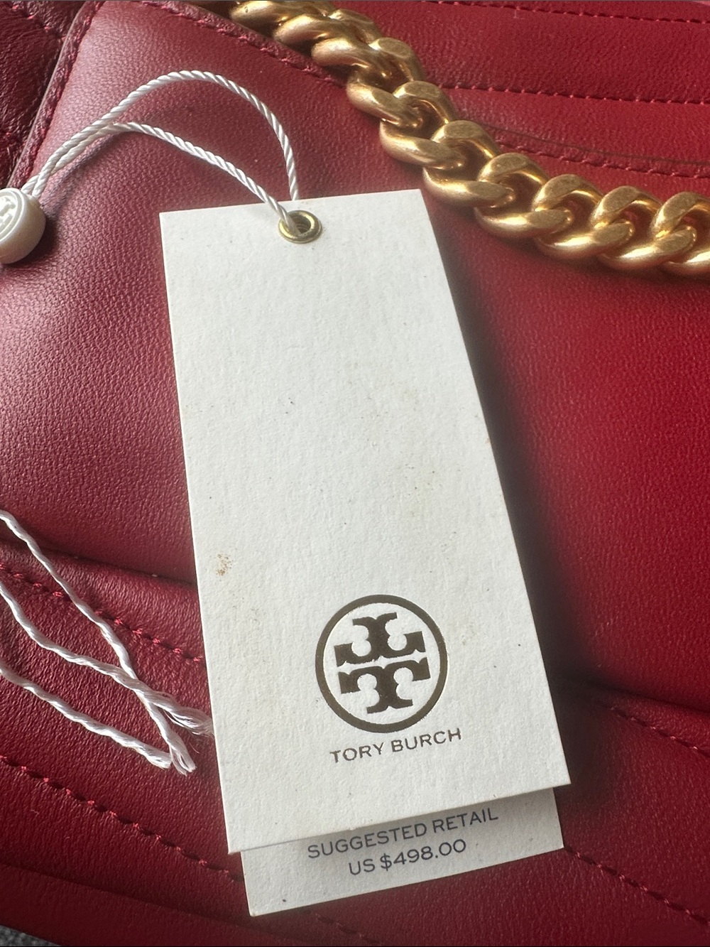 Tory Burch Red Quilted Leather Top-Handle Satchel with Gold Logo Accent - Picture 8 of 8